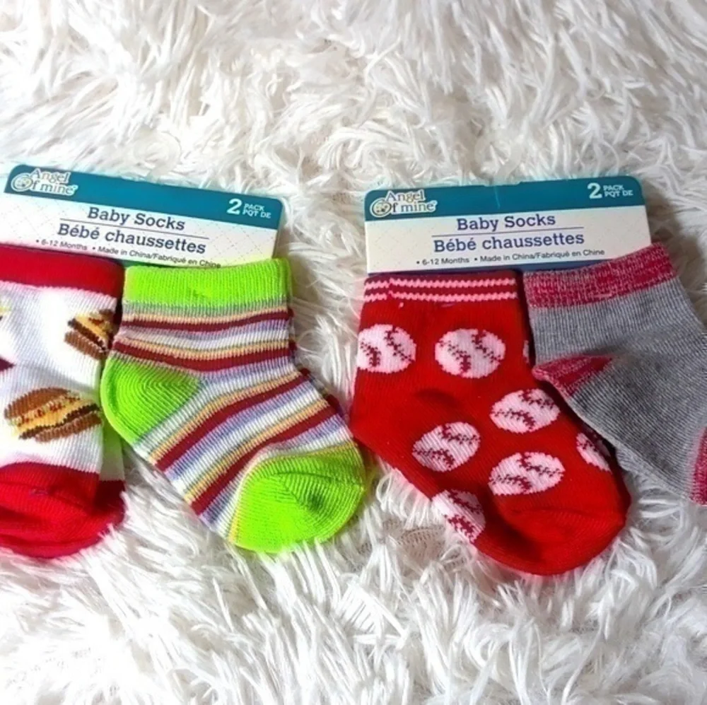 ☄Angel Of Mine Cheeseburgers/Baseballs Baby Socks
